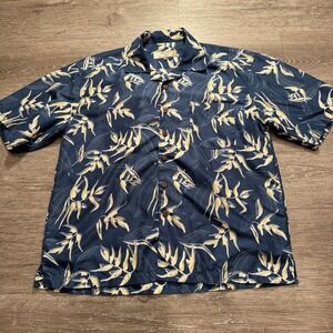 High Surf Shirt Mens M Blue Floral Polyester Hawaiian Vacation Aloha Tropical